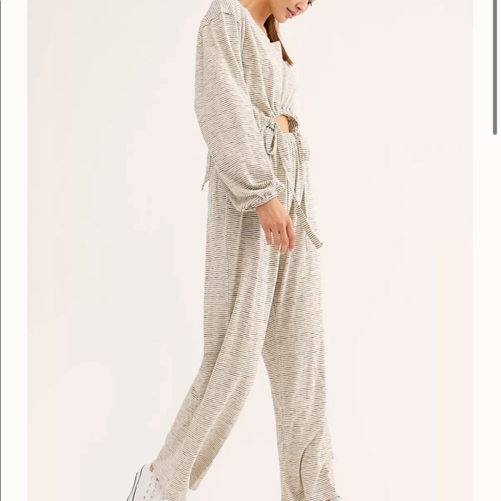 Free People This is Your Sunday Jumpsuit Beach Day Long Sleeve wide Leg XS